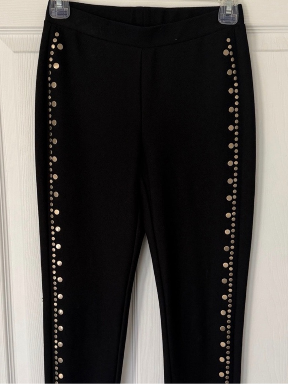 MICHAEL KORS Black Gold Studded Leggings XS Pull On Skinny Stretch Pants - Picture 11 of 16